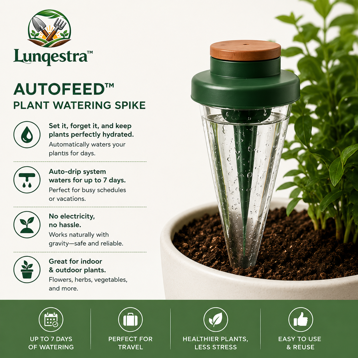 🌱 Lungestra™ AutoFeed Plant Watering Spike – Smart Self-Watering System